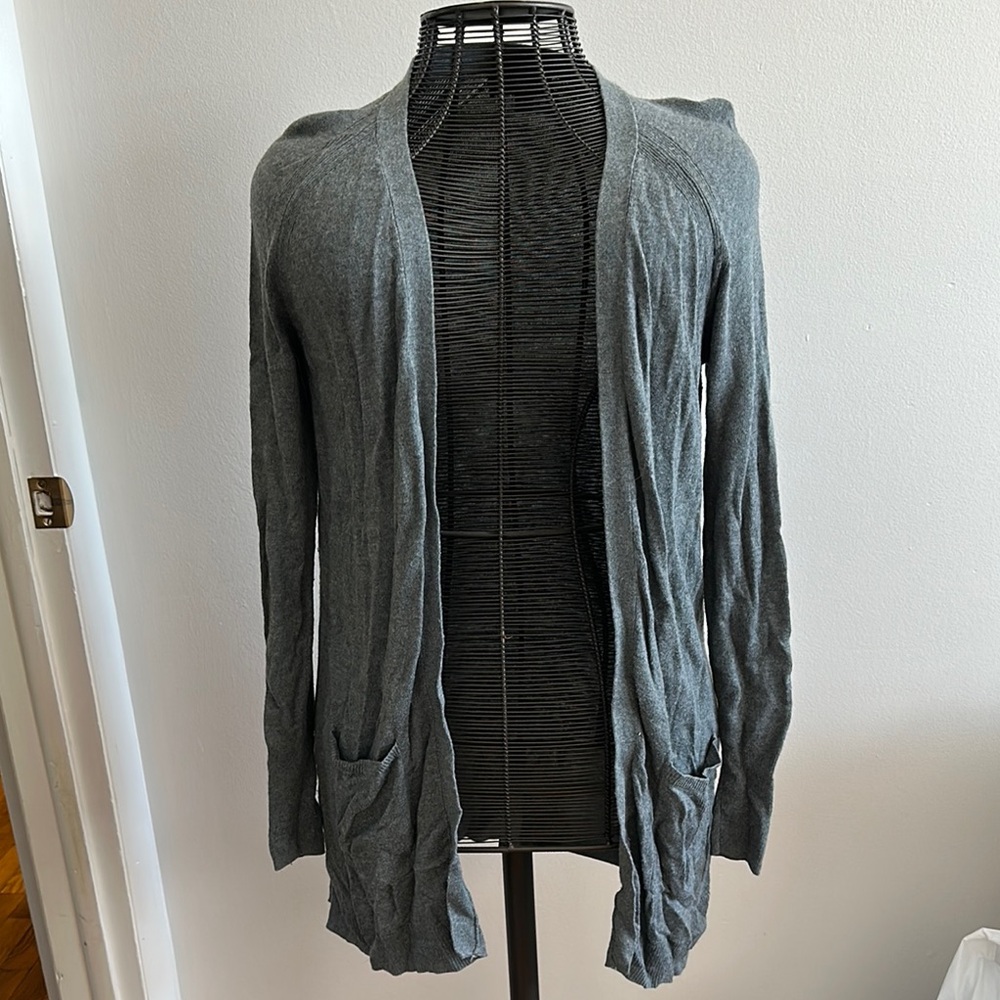 Gray Open Front Cardigan
